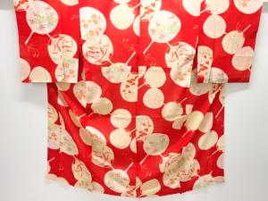 アンティーク　ジョーゼット　団扇に朝顔模様長襦袢